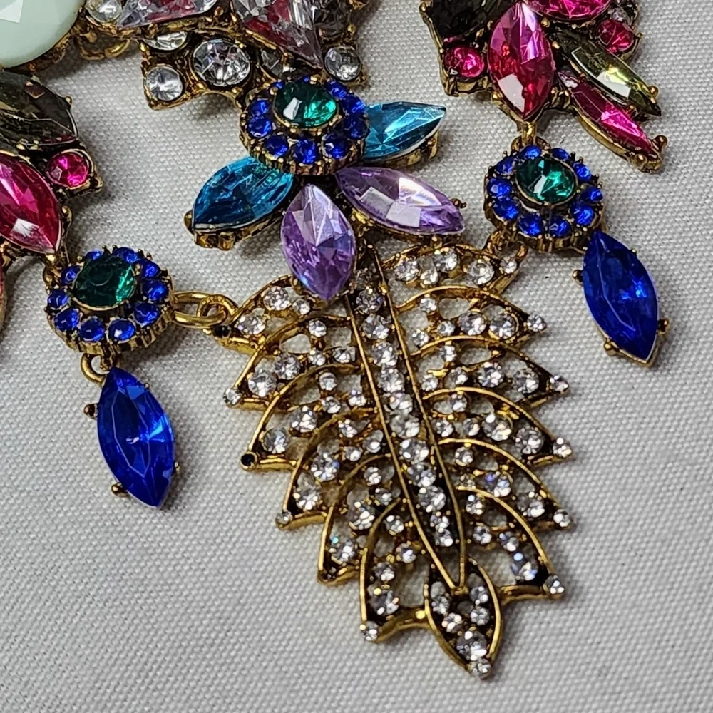​Vintage Multicolor Rhinestone Statement Necklace & Teardrop Earrings Set